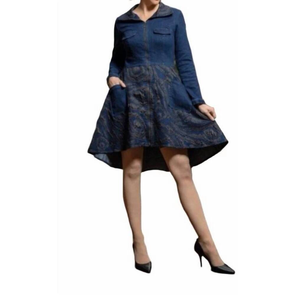 NEW SAMUEL DONG women's sleeveless denim dress with tie and belt in blue
